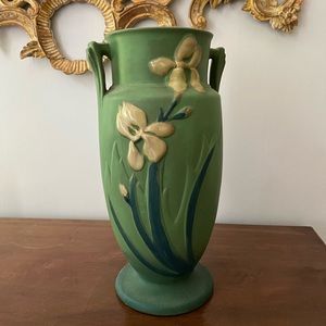 Green Vase with yellow flowers